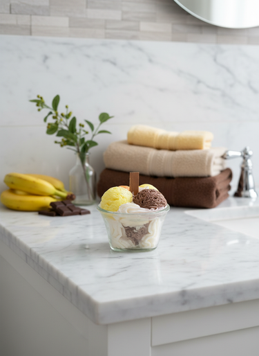 Pastellfarbene Schale mit Eis-Duftkerze aus Sojawachs