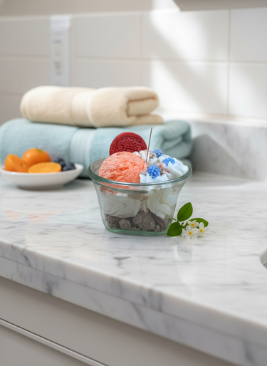 Handgegossene Sojawachskerze mit Dessertduft im Glas