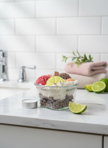 Handgegossene Citrus-Eis-Duftkerze im Schalen-Design