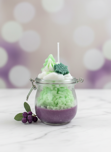 Weiße Sojawachskerze im Glas mit winterlichem Duft