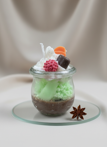 Handgegossene Duftkerze mit Schokoaroma im Glas