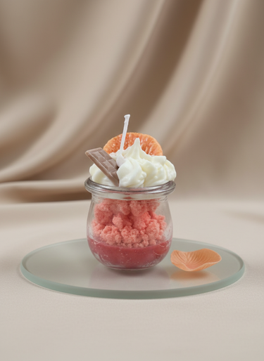 Duftkerze aus Sojawachs mit Orangenduft im Glas Aufmerksamkeit zum