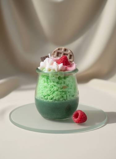 Handgegossene vegane Duftkerze im Dessertglas