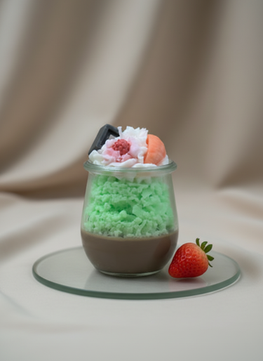 Handgegossene Dessertkerze aus veganem Sojawachs