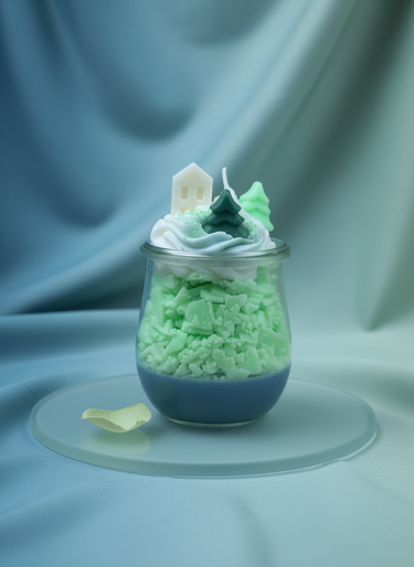 Handgegossene Duftkerze mit frischem Waldduft im Glas