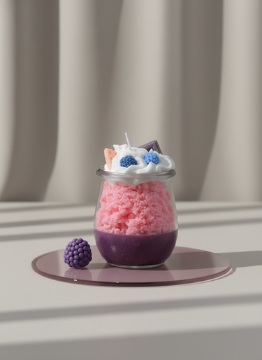 Mittelgroße Duftkerze aus Sojawachs im Dessertglas