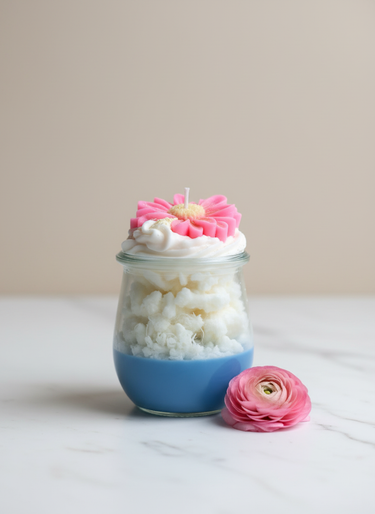 Handgegossene Duftkerze mit blumigem Aroma im Glas