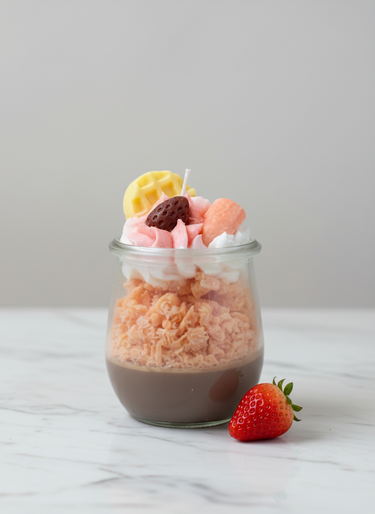 Handgegossene Sojawachskerze im Dessertglas