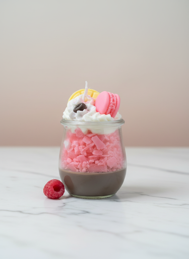 Handgegossene Macaron Duftkerze im stilvollen Dessertglas Geschenkidee für Freundin