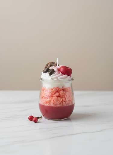 Handgegossene Duftkerze im Dessert-Design aus Sojawachs