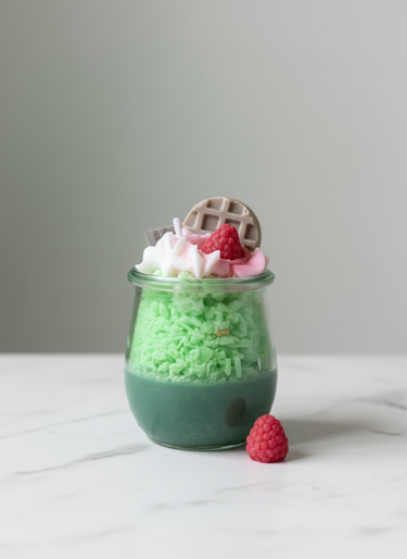 Handgegossene vegane Duftkerze im Dessertglas