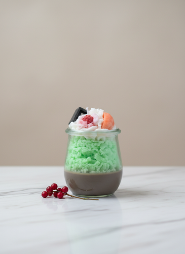 Handgegossene Dessertkerze aus veganem Sojawachs