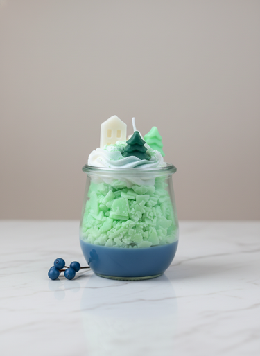 Handgegossene Duftkerze mit frischem Waldduft im Glas