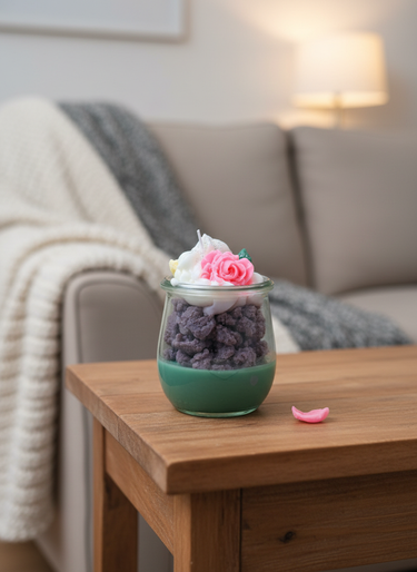 Handgegossene Duftkerze mit urbanem Design im Glas