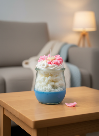 Handgegossene Duftkerze mit blumigem Aroma im Glas