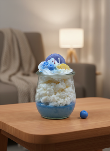 Handgegossene Duftkerze aus Sojawachs in Blau