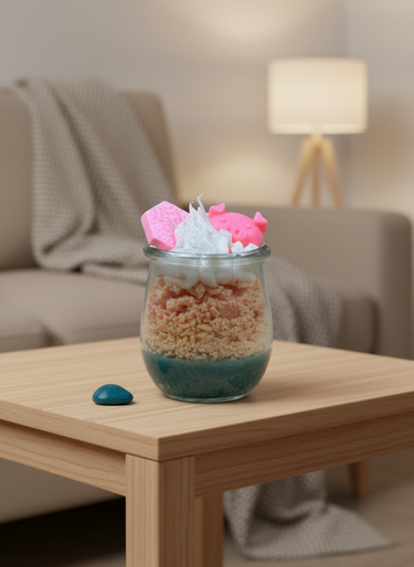 Pastellfarbene Duftkerze im Glas für Geschenkideen Aufmerksamkeit zum Muttertag