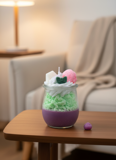 Handgegossene Sojakerze mit Minz-Macaron-Duft im Glas