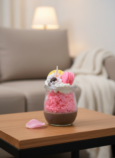 Handgegossene Macaron Duftkerze im stilvollen Dessertglas Geschenkidee für Freundin