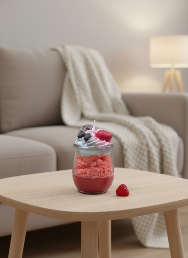 Handgegossene Duftkerze im Dessert-Design aus Sojawachs