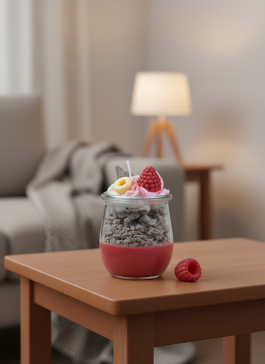 Duftkerze im Glas mit Dessert-Optik