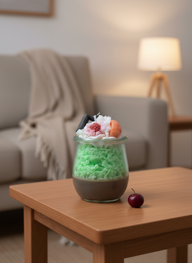 Handgegossene Dessertkerze aus veganem Sojawachs