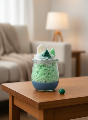 Handgegossene Duftkerze mit frischem Waldduft im Glas