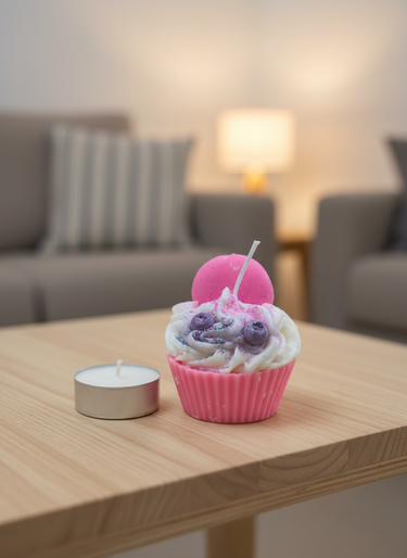 Blaubeer-Macaron-Duftkerze – verspielte Eleganz im Cupcake-Stil