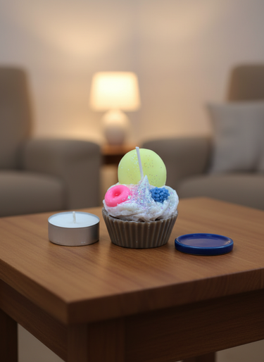 Macaron-Duftkerze im Cupcake-Look – bunt, verspielt & handgemacht