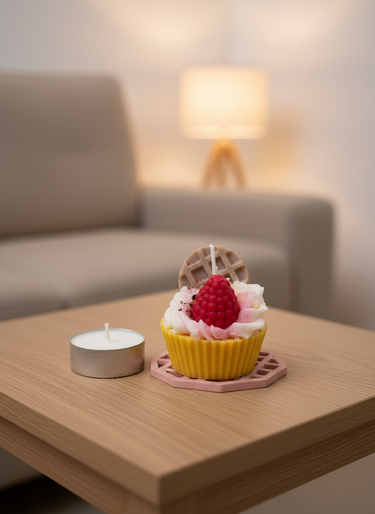  Waffel-Himbeer-Duftkerze – süßer Charme im Cupcake-Style