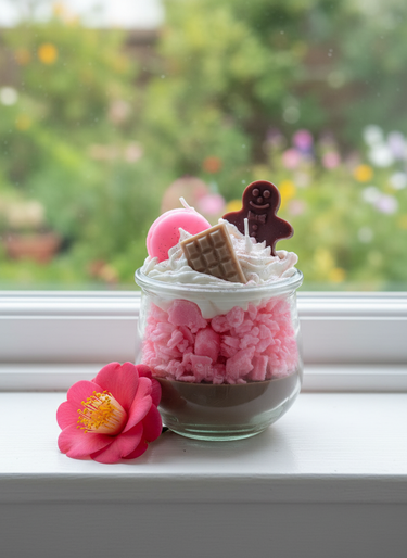 Choco-Pink Duftkerze aus Glas handgegossen Idee zum Valentinstag