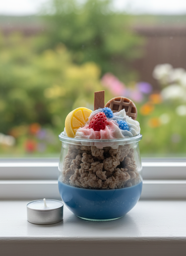 Handgegossene Sojakerze mit fruchtigem Sommerduft im Glas