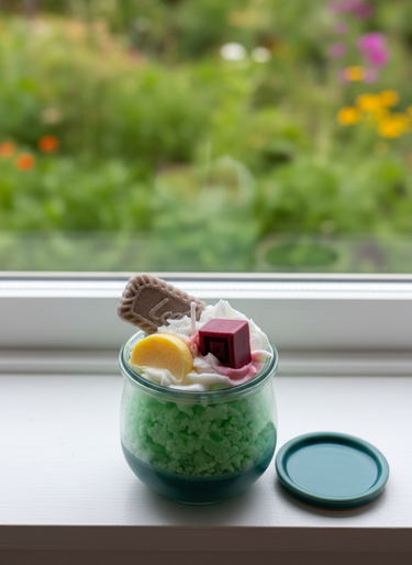 Handgegossene Duftkerze mit kreativem Design im Glas