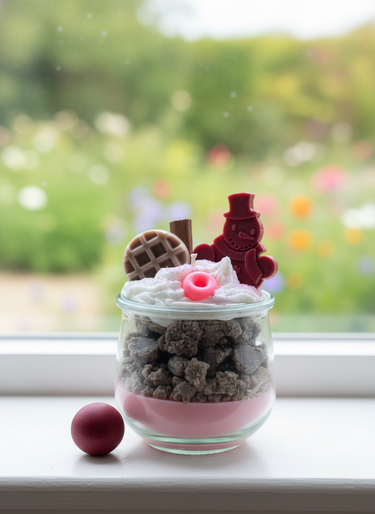 Schneemann-Sojakerze im Glas mit Schokoladenduft