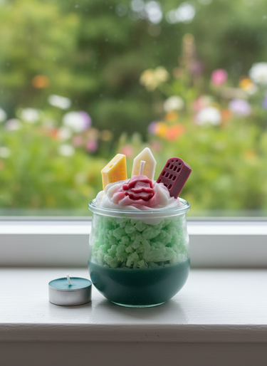 Duftkerze im Glas mit winterlichem Stadtdesign