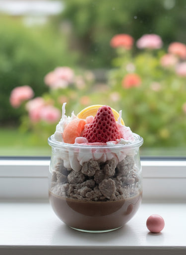 Duftkerze aus Sojawachs im Glas in Fenster
