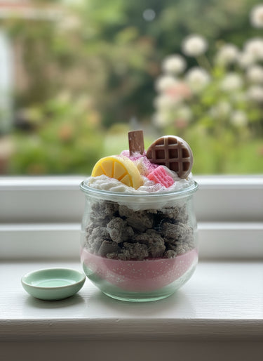 Handgegossene Duftkerze im Glas mit Schoko-Zitrus-Duft