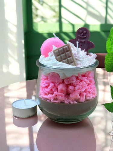 Choco-Pink Duftkerze aus Glas handgegossen Idee zum Valentinstag