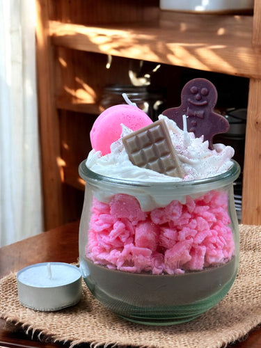 Choco-Pink Duftkerze aus Glas handgegossen Idee zum Valentinstag