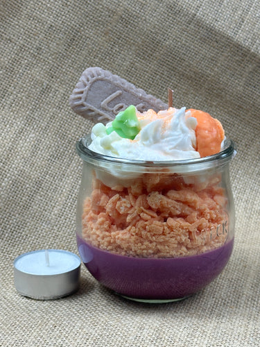 🍑 Keks & Macaron Duftkerze im Glas mit Fruchtzauber | Modekerzen