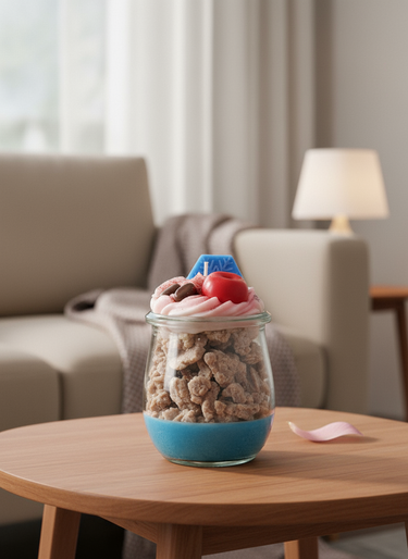 Mittelgroße Duftkerze im Dessertglas – Handgegossen aus veganem Sojawachs