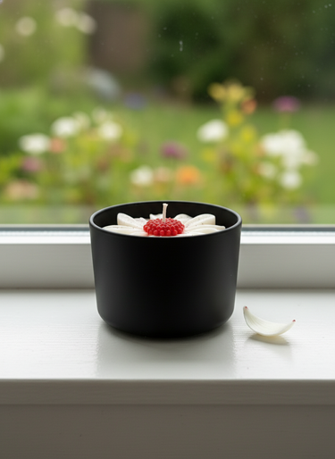 Wunderschöne Geschenkkerze mit Wachsblume