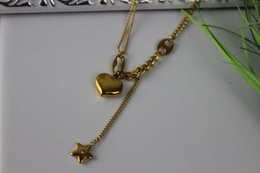 Modernes, schlichtes Design: Stern- und Herzform, Titanstahl, Zirkon, 18K Goldkette für Damen